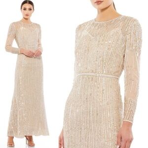 FLAWED NWT Mac Duggal Sheer Full Sequined A-Line Gown Dress in Rose Gold size 4